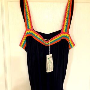 Boden Navy Dress with Multicolor Embroidery